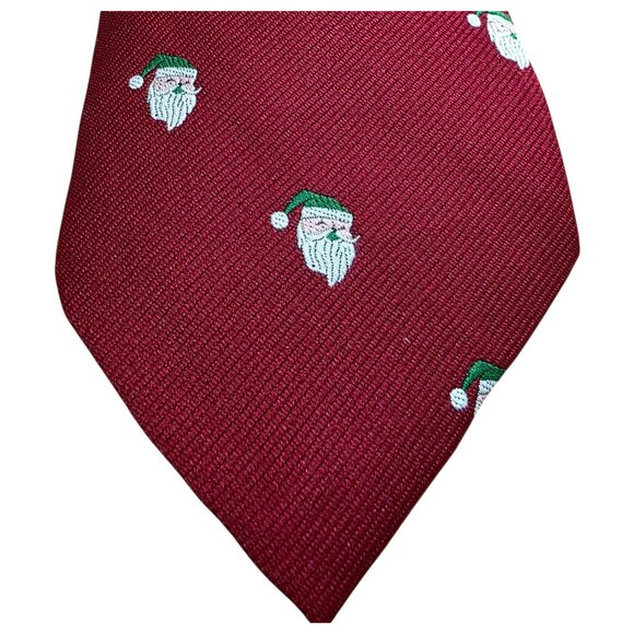 VTG Red Christmas Neck Tie Santa Claus Face Green Hat Embroidered Holiday Party - Picture 7 of 7